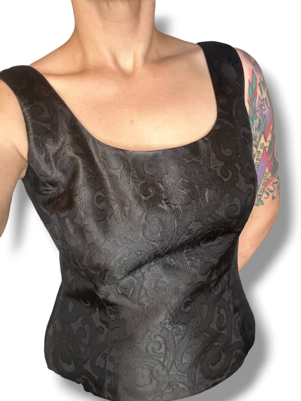 Escada Couture Black Brocade Sleeveless Crop Top corset goth victorian vintage
